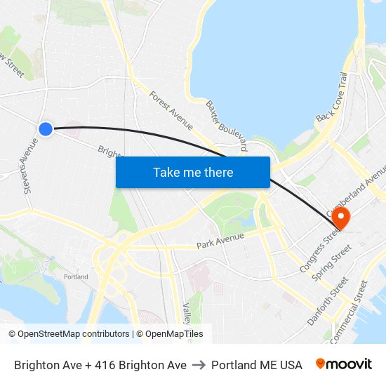 Brighton Ave + 416 Brighton Ave to Portland ME USA map