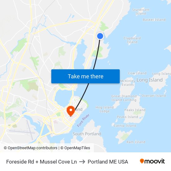 Foreside Rd + Mussel Cove Ln to Portland ME USA map