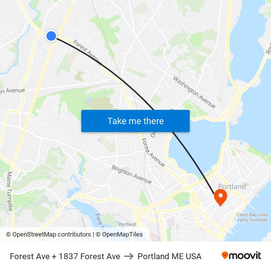 Forest Ave + 1837 Forest Ave to Portland ME USA map