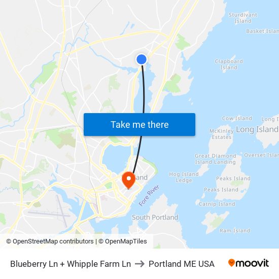 Blueberry Ln + Whipple Farm Ln to Portland ME USA map