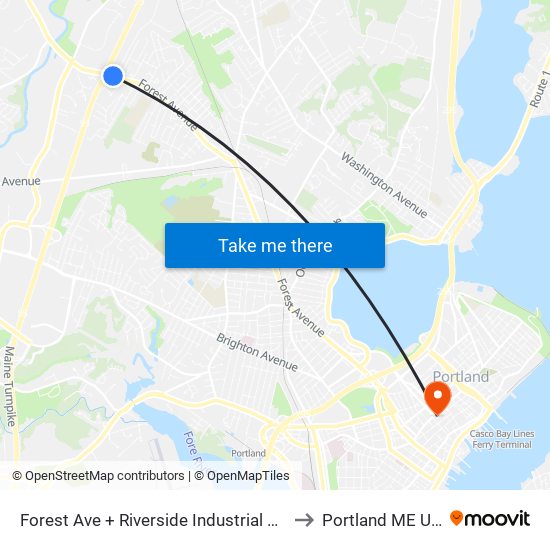 Forest Ave + Riverside Industrial Pwky to Portland ME USA map