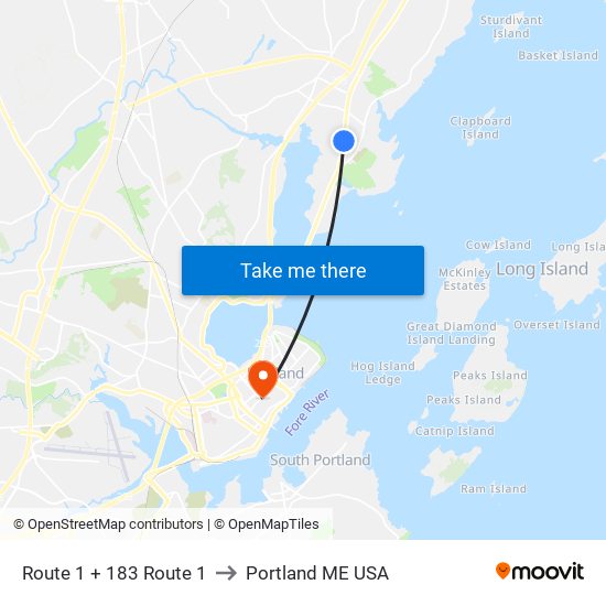 Route 1 + 183 Route 1 to Portland ME USA map