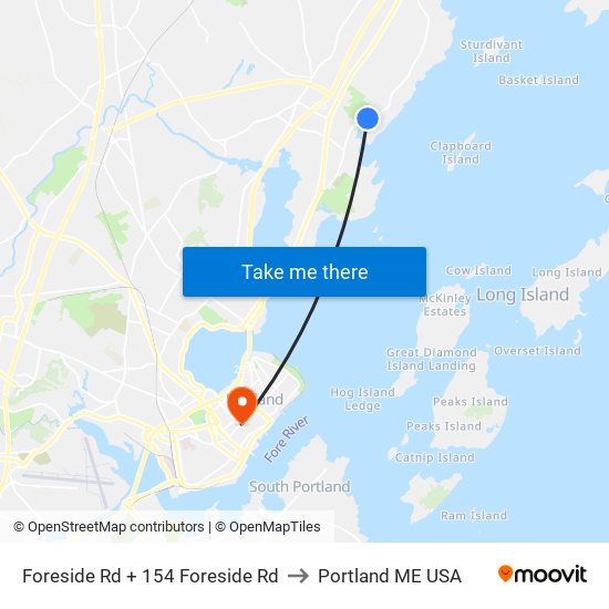 Foreside Rd + 154 Foreside Rd to Portland ME USA map