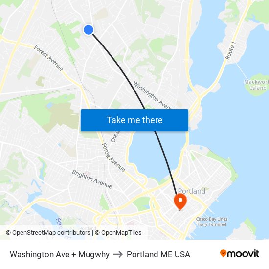 Washington Ave + Mugwhy to Portland ME USA map