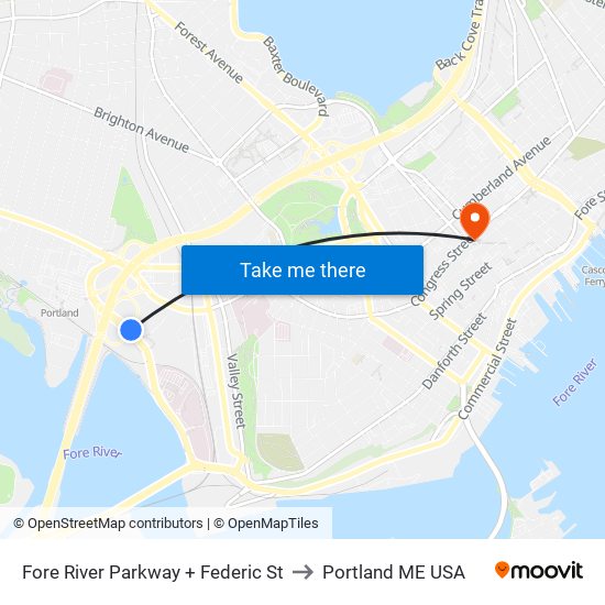 Fore River Parkway + Federic St to Portland ME USA map
