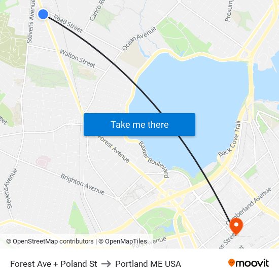Forest Ave + Poland St to Portland ME USA map