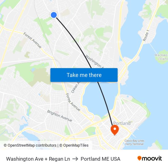 Washington Ave + Regan Ln to Portland ME USA map