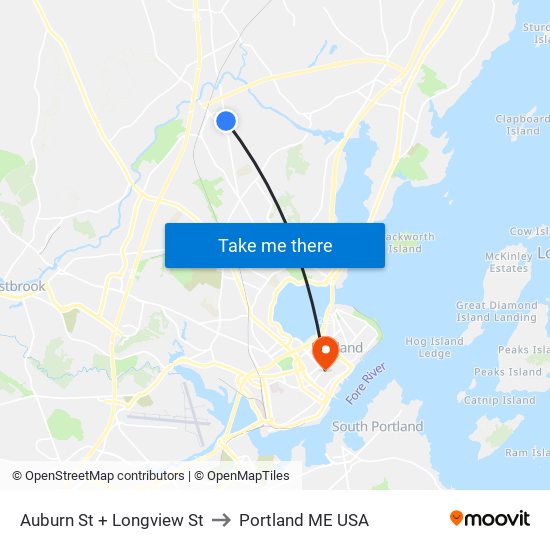 Auburn St + Longview St to Portland ME USA map