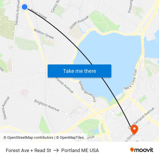 Forest Ave + Read St to Portland ME USA map