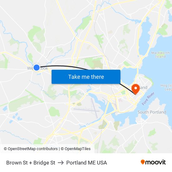 Brown St + Bridge St to Portland ME USA map