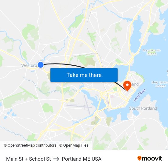 Main St + School St to Portland ME USA map