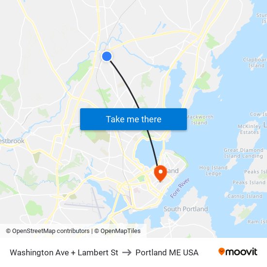 Washington Ave + Lambert St to Portland ME USA map