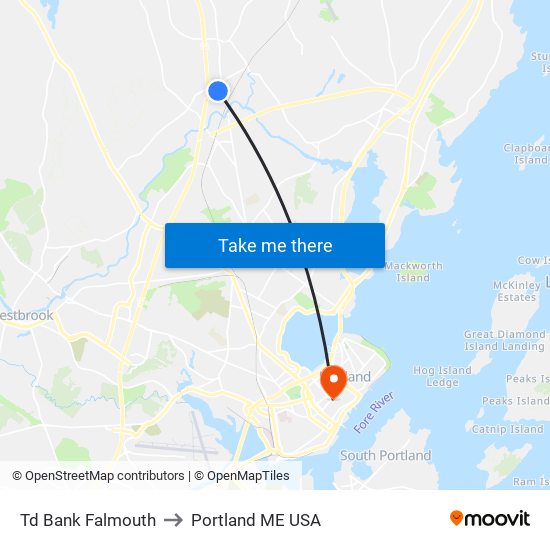 Td Bank Falmouth to Portland ME USA map