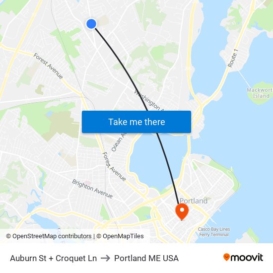 Auburn St + Croquet Ln to Portland ME USA map