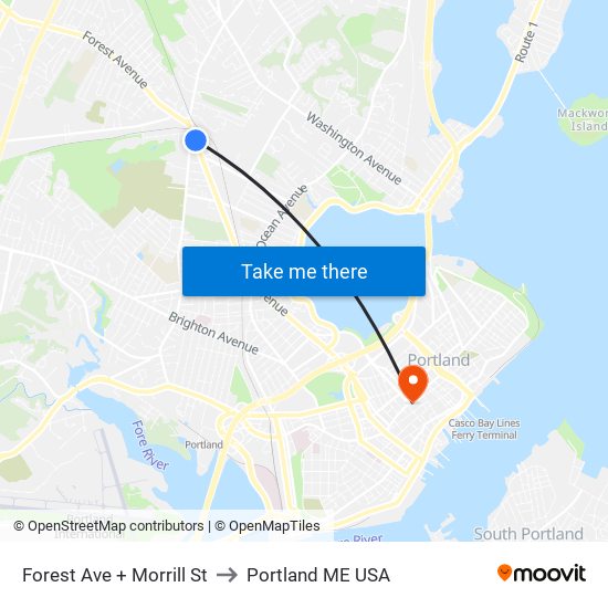 Forest Ave + Morrill St to Portland ME USA map