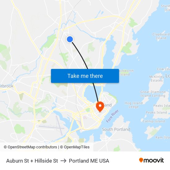 Auburn St + Hillside St to Portland ME USA map