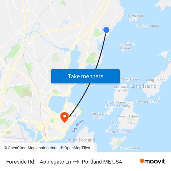 Foreside Rd + Applegate Ln to Portland ME USA map