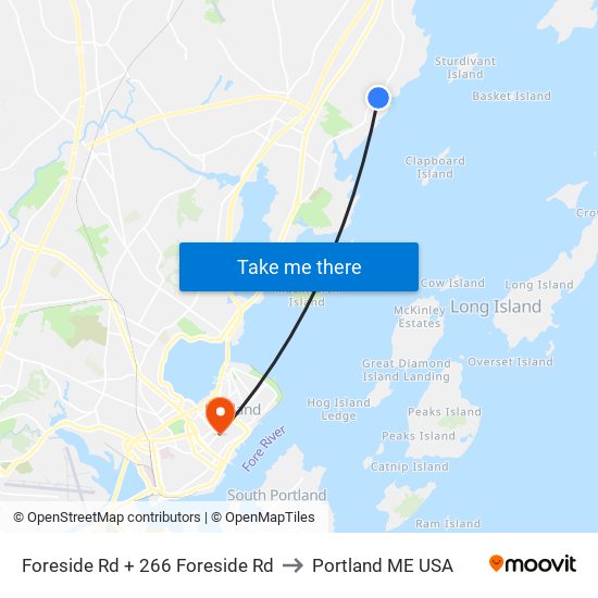 Foreside Rd + 266 Foreside Rd to Portland ME USA map