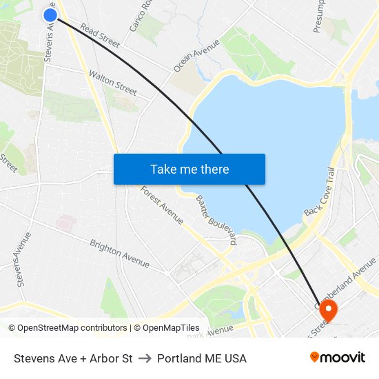 Stevens Ave + Arbor St to Portland ME USA map