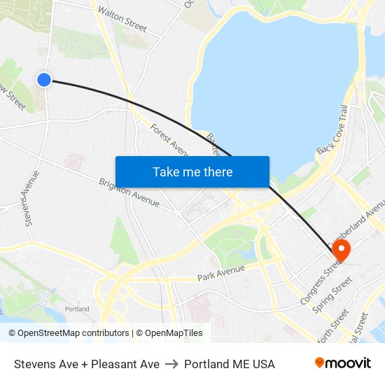 Stevens Ave + Pleasant Ave to Portland ME USA map