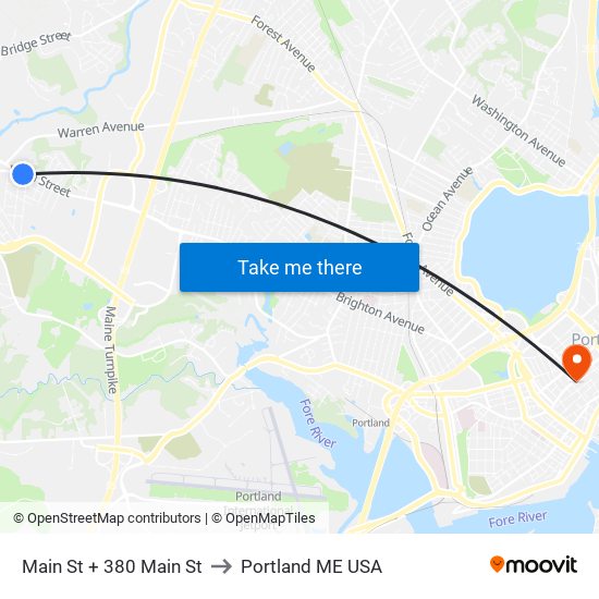 Main St + 380 Main St to Portland ME USA map