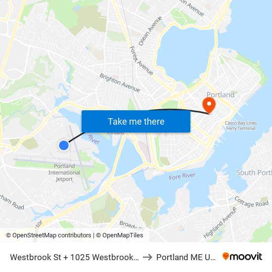 Westbrook St + 1025 Westbrook St to Portland ME USA map