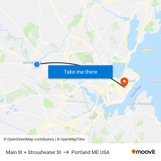 Main St + Stroudwater St to Portland ME USA map