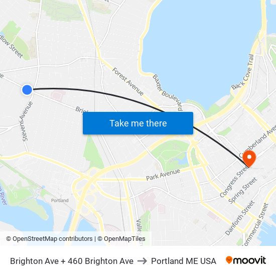 Brighton Ave + 460 Brighton Ave to Portland ME USA map