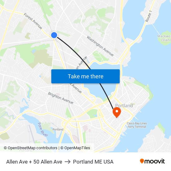 Allen Ave + 50 Allen Ave to Portland ME USA map