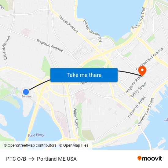 PTC O/B to Portland ME USA map