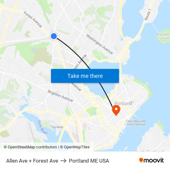 Allen Ave + Forest Ave to Portland ME USA map