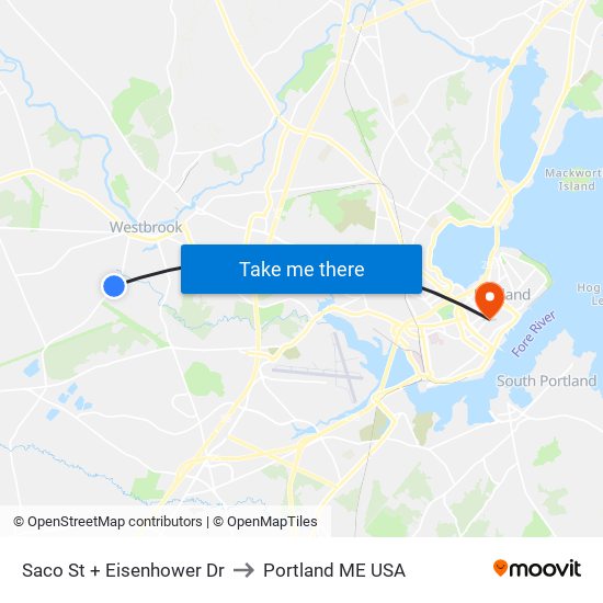 Saco St + Eisenhower Dr to Portland ME USA map