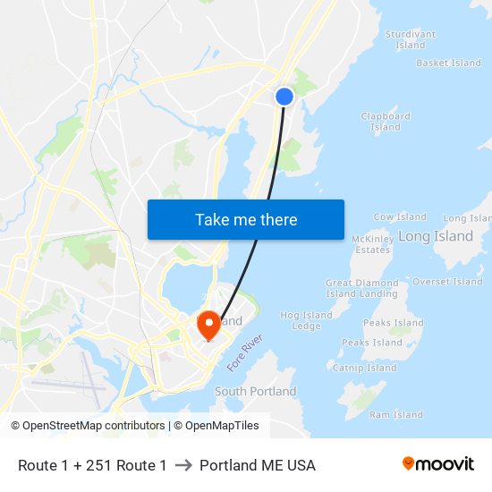 Route 1 + 251 Route 1 to Portland ME USA map