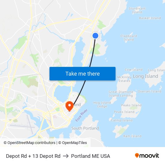 Depot Rd + 13 Depot Rd to Portland ME USA map