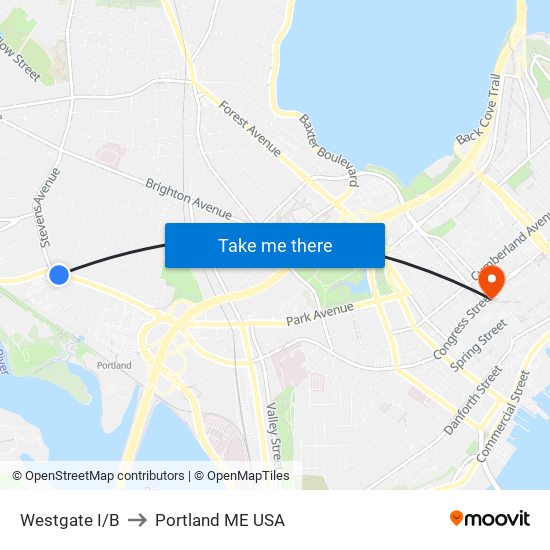 Westgate I/B to Portland ME USA map