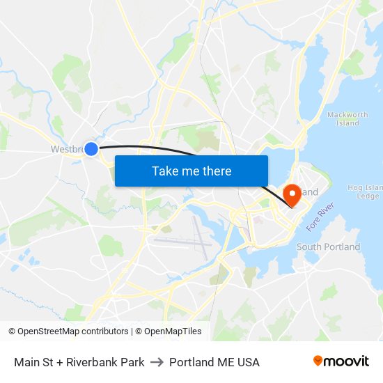 Main St + Riverbank Park to Portland ME USA map