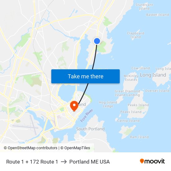 Route 1 + 172 Route 1 to Portland ME USA map