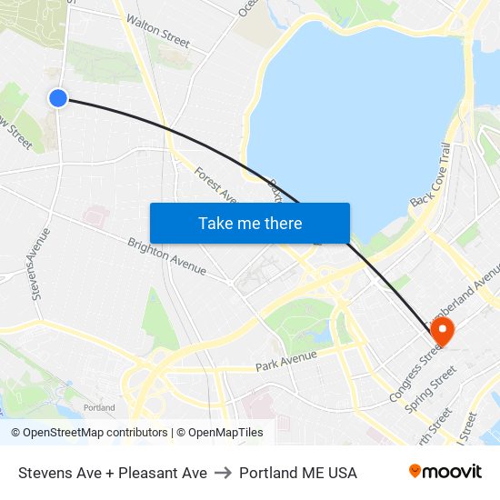 Stevens Ave + Pleasant Ave to Portland ME USA map