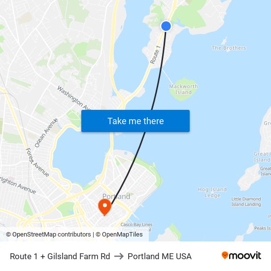 Route 1 + Gilsland  Farm Rd to Portland ME USA map