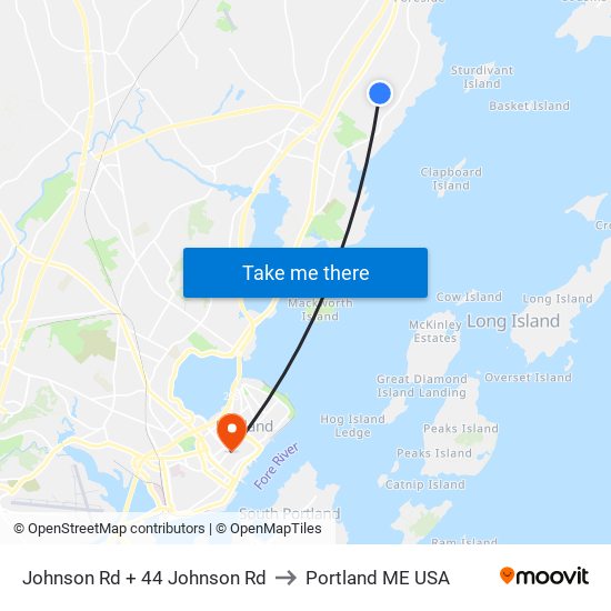 Johnson Rd + 44 Johnson Rd to Portland ME USA map