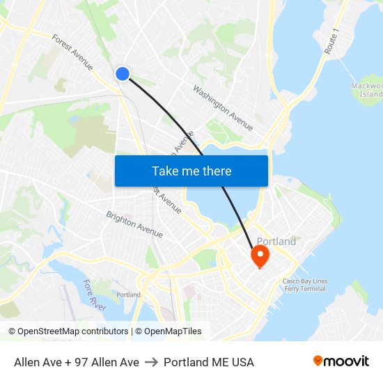 Allen Ave + 97 Allen Ave to Portland ME USA map