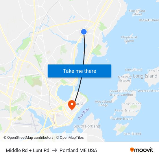 Middle Rd + Lunt Rd to Portland ME USA map