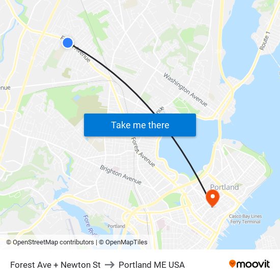 Forest Ave + Newton St to Portland ME USA map