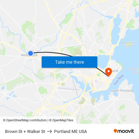 Brown St + Walker St to Portland ME USA map