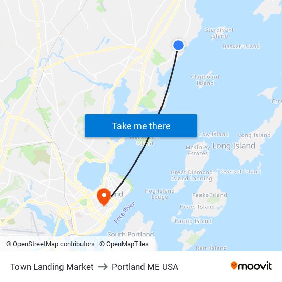 Town Landing Market to Portland ME USA map