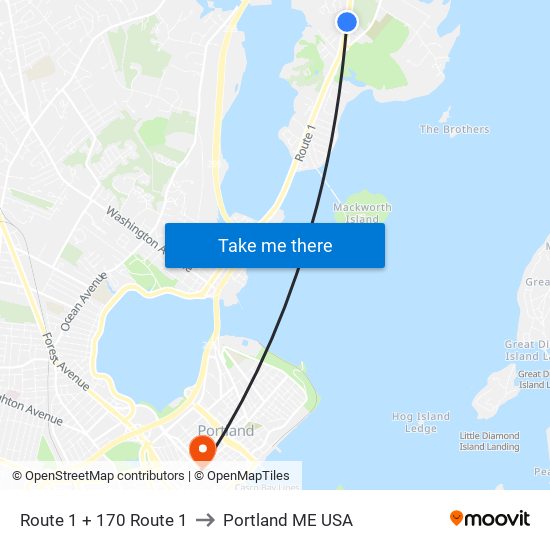 Route 1 + 170 Route 1 to Portland ME USA map