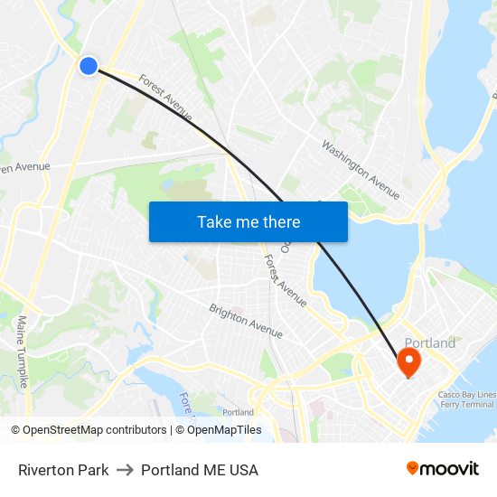 Riverton Park to Portland ME USA map