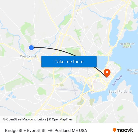 Bridge St + Everett St to Portland ME USA map