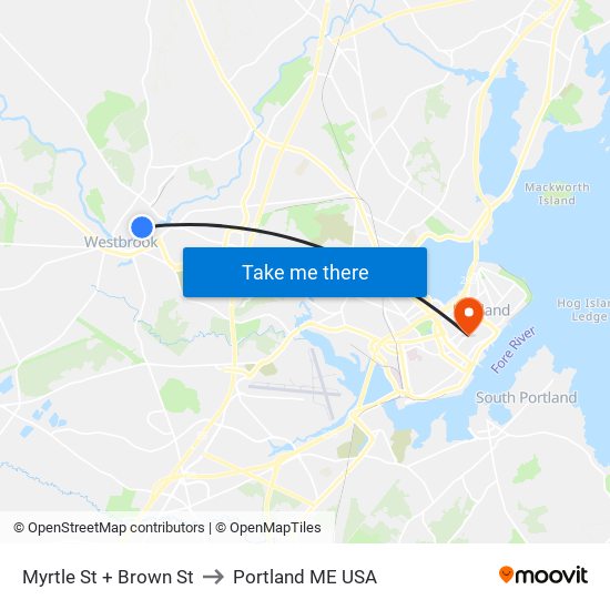 Myrtle St + Brown St to Portland ME USA map