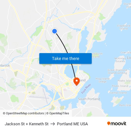 Jackson St + Kenneth St to Portland ME USA map